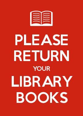 red rectange with white words: Please return your library books with white book outline